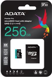 Adata Premier Pro microSDXC 256GB Class 10 U3 V30 A2 UHS-I με αντάπτορα