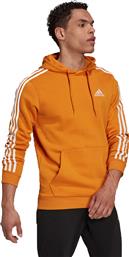 Adidas 3 Stripes Ανδρικό Φούτερ με Κουκούλα και Τσέπες Πορτοκαλί