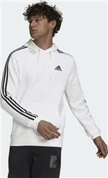 Adidas Essentials 3-Stripes Ανδρικό Φούτερ με Κουκούλα και Τσέπες Fleece Λευκό από το MybrandShoes