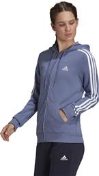 Adidas Performance Essentials 3-Stripes Γυναικεία Φούτερ Ζακέτα με Κουκούλα Μπλε