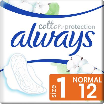 Always Cotton Protection Σερβιέτες με Φτερά για Κανονική Ροή 3 Σταγόνες Μέγεθος 1 12τμχ Normal