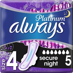 Always Platinum Secure Night Σερβιέτες με Φτερά Νυκτός για Αυξημένη Ροή 7 Σταγόνες Μέγεθος 4 5τμχ από το Pharm24