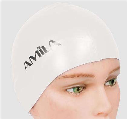 Amila Σκουφάκι Κολύμβησης Ενηλίκων από Σιλικόνη Λευκό για Μακριά Μαλλιά
