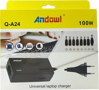 Andowl Universal Φορτιστής Laptop 100W 24V με Αποσπώμενο Καλώδιο Τροφοδοσίας και με σετ βυσμάτων