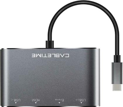Cabletime C160 USB-C Docking Station με HDMI 4K PD Ethernet Γκρι