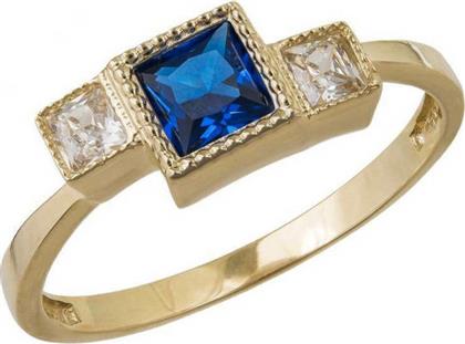 Χρυσό δαχτυλίδι με μπλε και λευκές καρέ πέτρες Κ14 040698 040698 Χρυσός 14 Καράτια από το Kosmima24