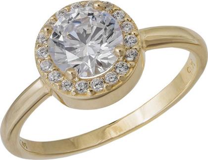 Χρυσό δαχτυλίδι με στρογγυλή ροζέτα Κ14 και ζιργκόν 035629 035629 Χρυσός 14 Καράτια