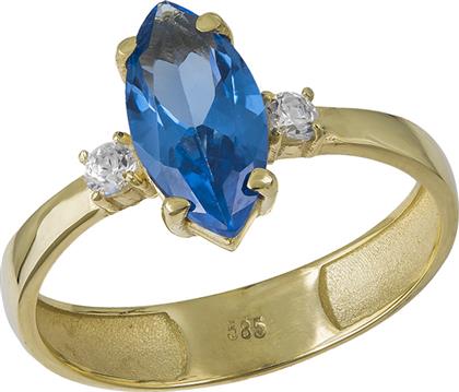 Χρυσό δαχτυλίδι ναβέτα Κ14 με μπλε πέτρα ζιργκόν 032054 032054 Χρυσός 14 Καράτια