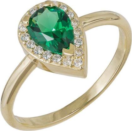 Χρυσό δαχτυλίδι ροζέτα με πράσινη πέτρα Κ14 041359 041359 Χρυσός 14 Καράτια από το Kosmima24