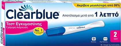Clearblue Rapid Detection 2τμχ Τεστ Εγκυμοσύνης Γρήγορης Ανίχνευσης μετά από 1 Λεπτό