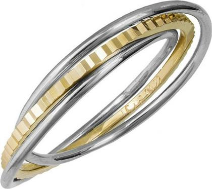 Δίχρωμο γυναικείο δαχτυλίδι Κ9 με τρία βεράκια 039031 039031 Χρυσός 9 Καράτια από το Kosmima24