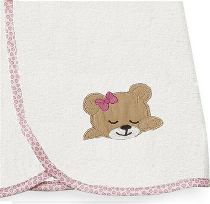 Dimcol Βρεφική Κάπα-Μπουρνούζι με Κουκούλα Sleeping Bear Cub 12 White & Pink