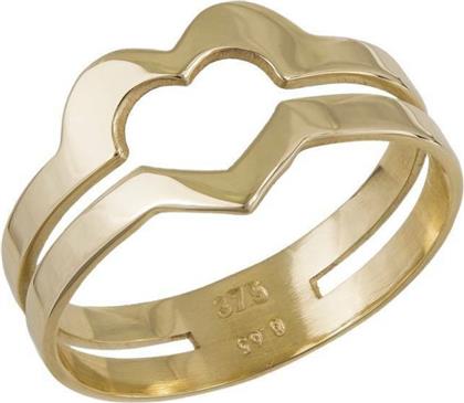 Διπλό χρυσό δαχτυλίδι με καρδιά Κ9 041461 041461 Χρυσός 9 Καράτια από το Kosmima24