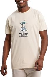 Emerson Ανδρικό T-shirt Μπεζ με Στάμπα
