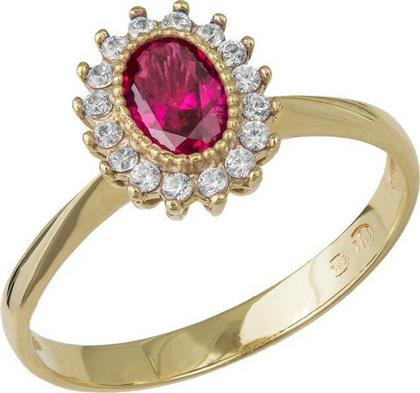 Γυναικείο δαχτυλίδι με κόκκινες και λευκές πέτρες Κ14 039896 039896 Χρυσός 14 Καράτια