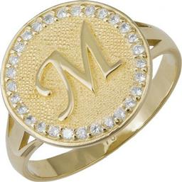Γυναικείο δαχτυλίδι με μονόγραμμα και ζιργκόν Κ9 037342 037342 Χρυσός 9 Καράτια