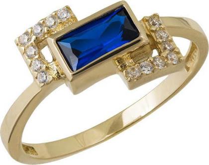 Γυναικείο δαχτυλίδι με ορθογώνιο μπλε ζιργκόν Κ14 040702 040702 Χρυσός 14 Καράτια