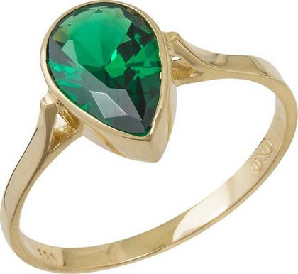 Γυναικείο δαχτυλίδι με πράσινο δάκρυ Κ14 039599 039599 Χρυσός 14 Καράτια