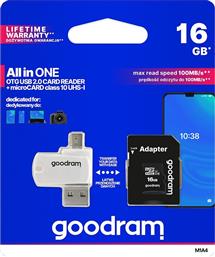 GoodRAM Μ1Α4 microSDHC 16GB Class 10 U1 UHS-I με USB Reader