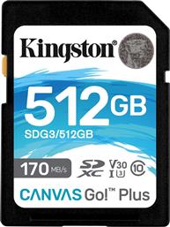 Kingston Canvas Go Plus SDXC 512GB Class 10 U3 V30 UHS-I από το e-shop