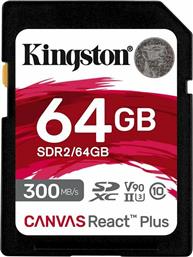 Kingston Canvas React Plus SDXC 64GB Class 10 U3 V90 UHS-II από το e-shop