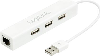 LogiLink USB 2.0 Hub 3 Θυρών με σύνδεση USB-A / Ethernet Λευκό