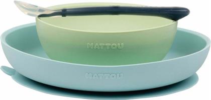 Nattou Σετ Φαγητού από Σιλικόνη με Αντιολισθητική Βάση Γαλάζιο 3τμχ για 6+ μηνών από το Designdrops