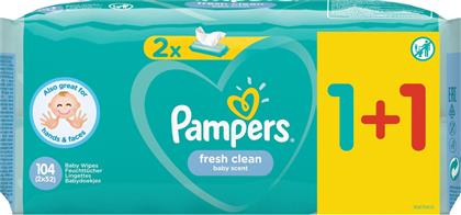 Pampers Fresh Clean Μωρομάντηλα χωρίς Οινόπνευμα 2x52τμχ