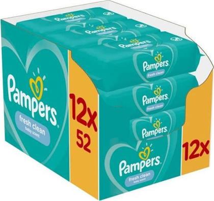 Pampers Fresh Clean Μωρομάντηλα χωρίς Οινόπνευμα 12x52τμχ από το Pharm24