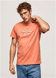 Pepe Jeans Ανδρικό T-shirt Πορτοκαλί με Λογότυπο από το Plus4u