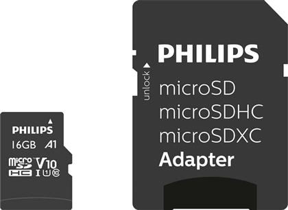Philips microSDHC 16GB Class 10 U1 V10 A1 UHS-I με αντάπτορα
