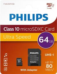 Philips microSDXC 64GB Class 10 U1 UHS-I με αντάπτορα