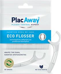 PlacAway Eco Flosser Οδοντικό Νήμα με Γεύση Μέντα και Λαβή σε Λευκό χρώμα 30τμχ