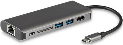 Powertech USB-C Docking Station με HDMI 4K PD Ethernet Ασημί (PTH-043) από το Public