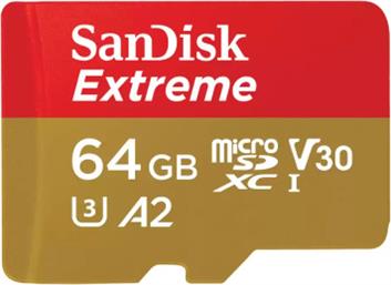 Sandisk Extreme microSDXC 64GB Class 10 U3 V30 A2 UHS-I με αντάπτορα SDSQXAH-064G-GN6MA από το e-shop