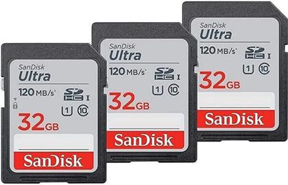 Sandisk Ultra 3-Pack SDHC 32GB Class 10 U1 UHS-I από το e-shop