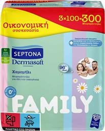Septona Dermasoft Chamomille Family Μωρομάντηλα χωρίς Οινόπνευμα & Parabens με Χαμομήλι 3x100τμχ