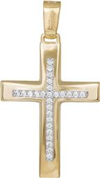 Σταυροί Βάπτισης - Αρραβώνα Δίχρωμος γυναικείος σταυρός Κ9 με πέτρες 045528 045528 Γυναικείο Χρυσός 9 Καράτια από το Kosmima24