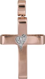Σταυροί Βάπτισης - Αρραβώνα Ροζ gold σταυρός K14 δύο όψεων με καρδιά πετράτη 025713 025713 Γυναικείο Χρυσός 14 Καράτια