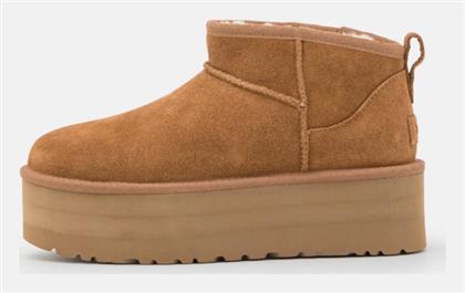 Ultra Classic Mini Platform Suede Γυναικεία Μποτάκια με Πλατφόρμα & Γούνα Chestnut Ugg Australia από το Favela